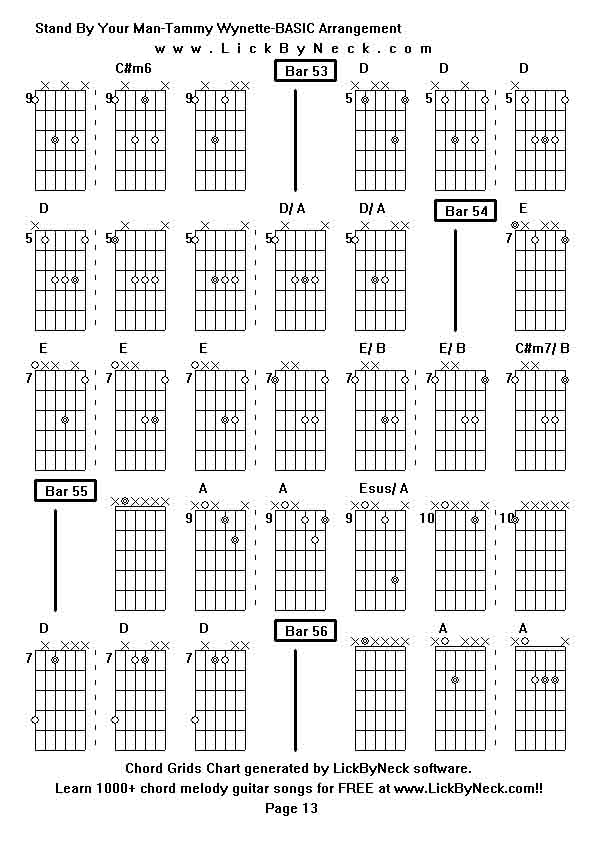 Chord Grids Chart of chord melody fingerstyle guitar song-Stand By Your Man-Tammy Wynette-BASIC Arrangement,generated by LickByNeck software.